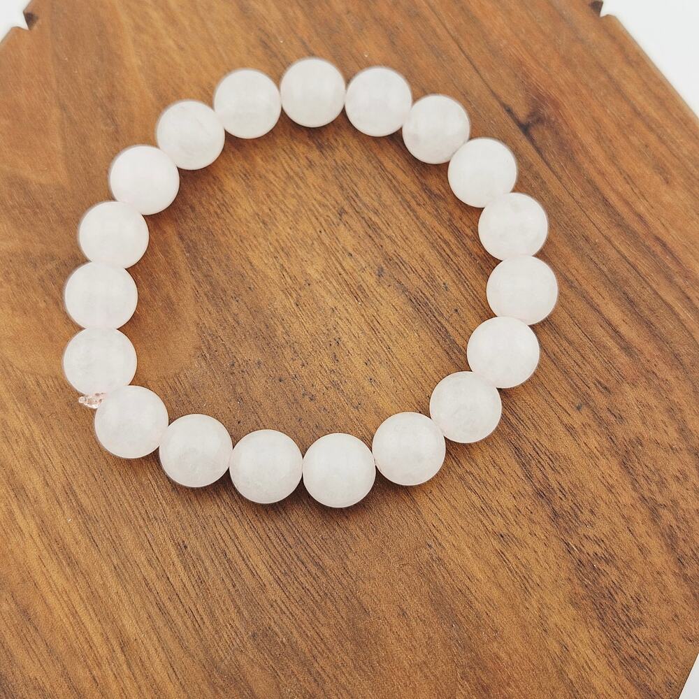 Pink Quartz Style Glass Round Stone Beaded Stretch Bracelet Simple Stackable